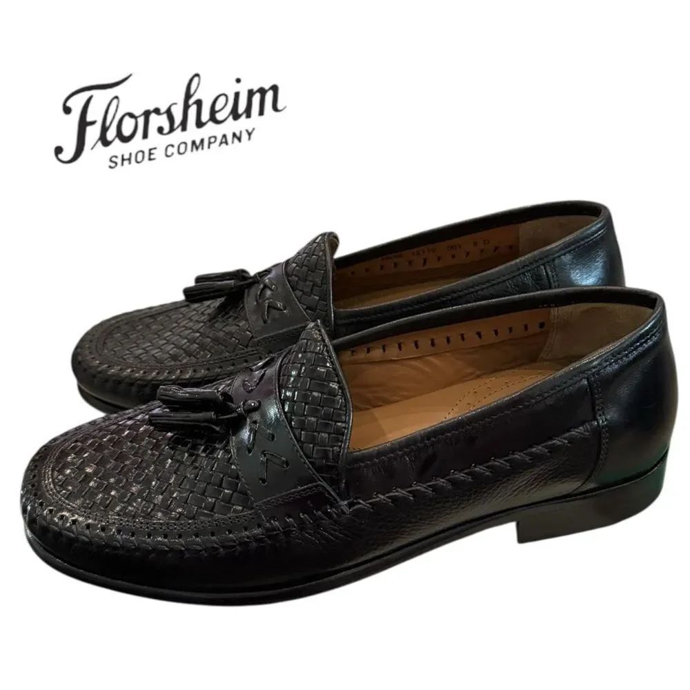 New Florsheim Men's Swivel Weave Black Leather Slip-on Loafers 8 8D